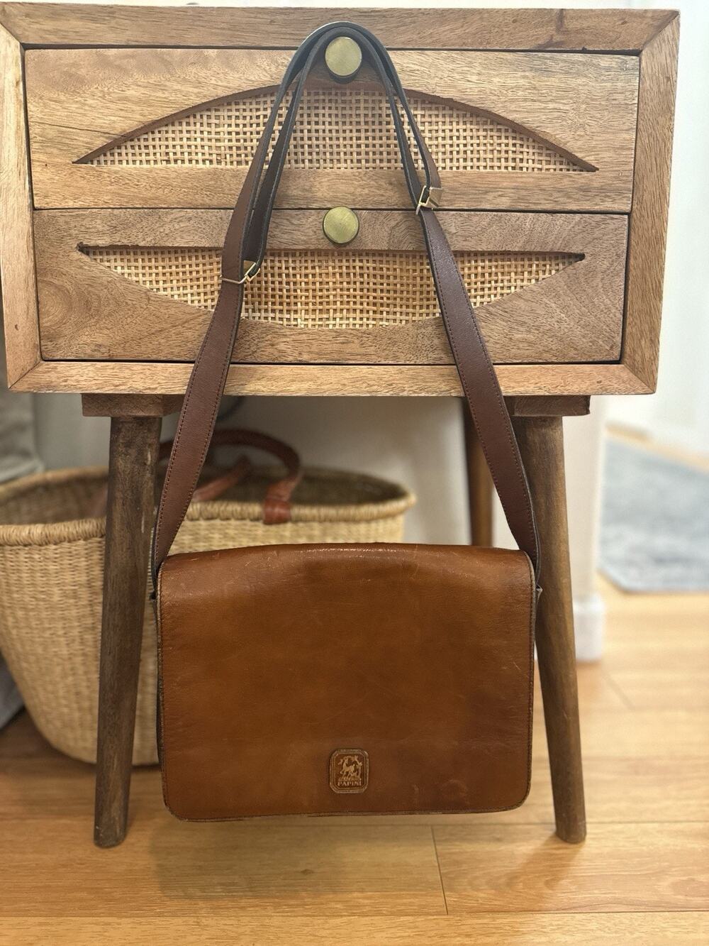 Vintage Panini Italian Leather Messenger Crossbody Bag Brown Rich Patina